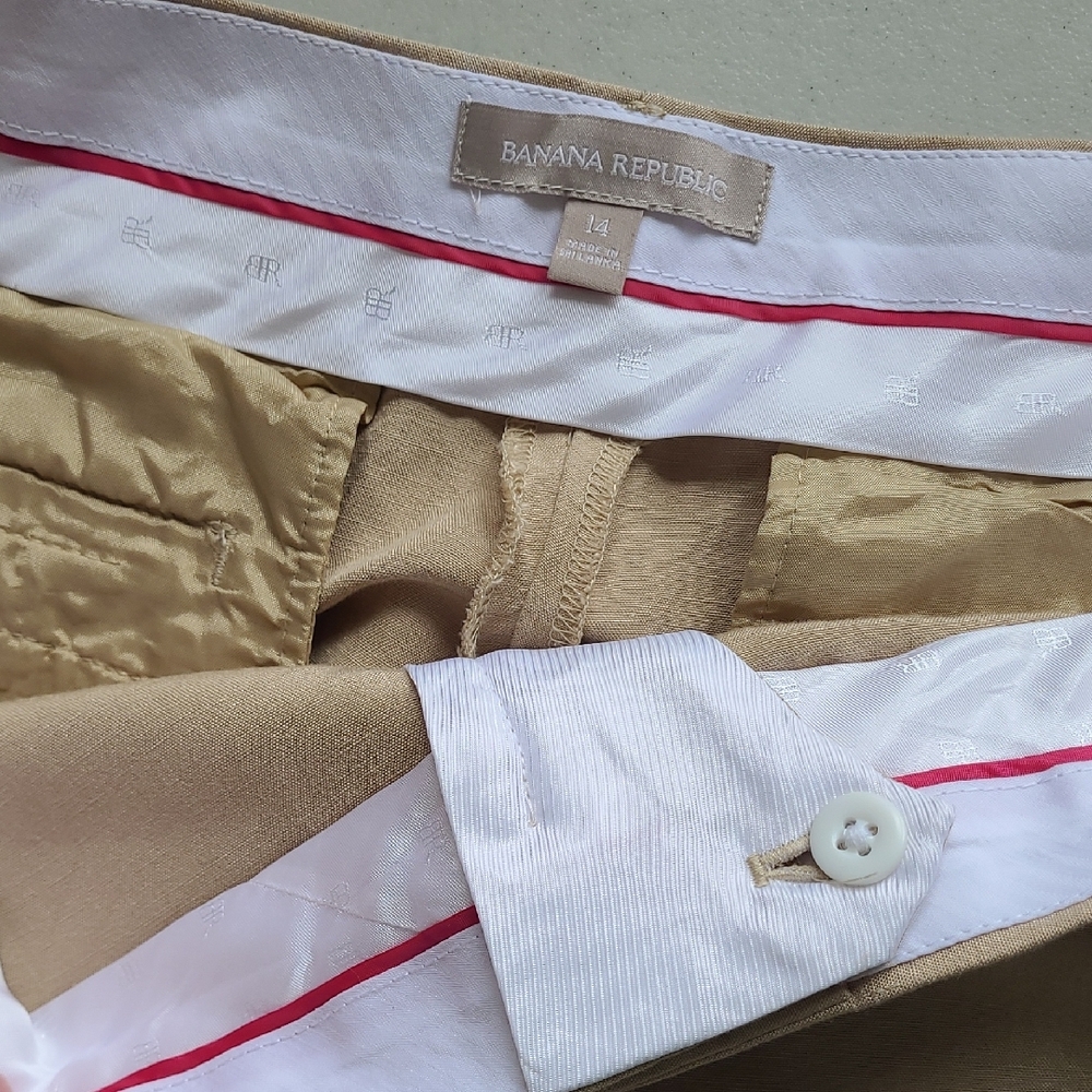 Linen Rayon Banana Republic Wide Leg Pants Beige Classic - Picture 8 of 8